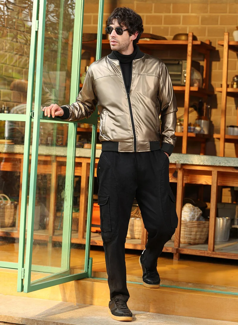 CAHOOT  Men's Antique Bronze Patent-Panel Bomber Jacket for Men | Best Price UAE