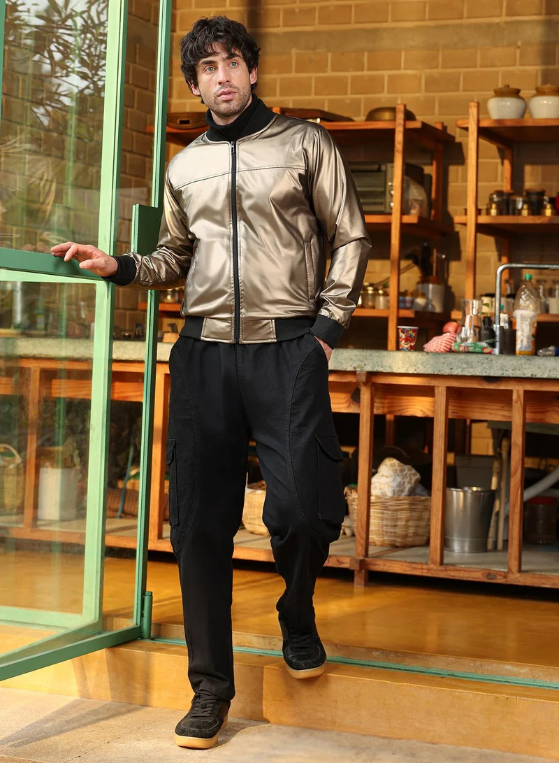 CAHOOT  Men's Antique Bronze Patent-Panel Bomber Jacket for Men | Best Price UAE