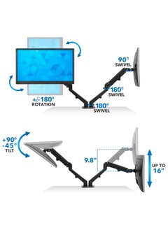 Skill Tech Dual Monitor Desk Mount Stand Full Motion Swivel Computer Monitor Arm for Two Screens  with 2-9kg/4.4-19.8lbs Load Capacity SH130-C024 Black  - Image 3