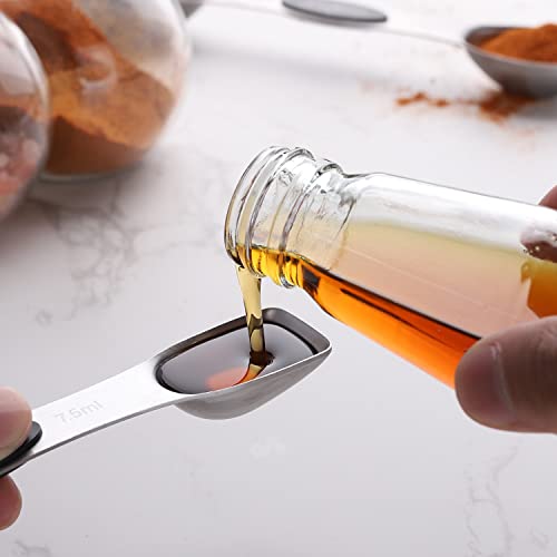 CHAMTILE Magnetic Measuring Spoons Set Dual Sided Stackable Stainless Steel Long Handle Teaspoon Measuring Spoons for Measuring Dry and Liquid Ingredients Fits in Spice Jars, Set of 8 - Image 4