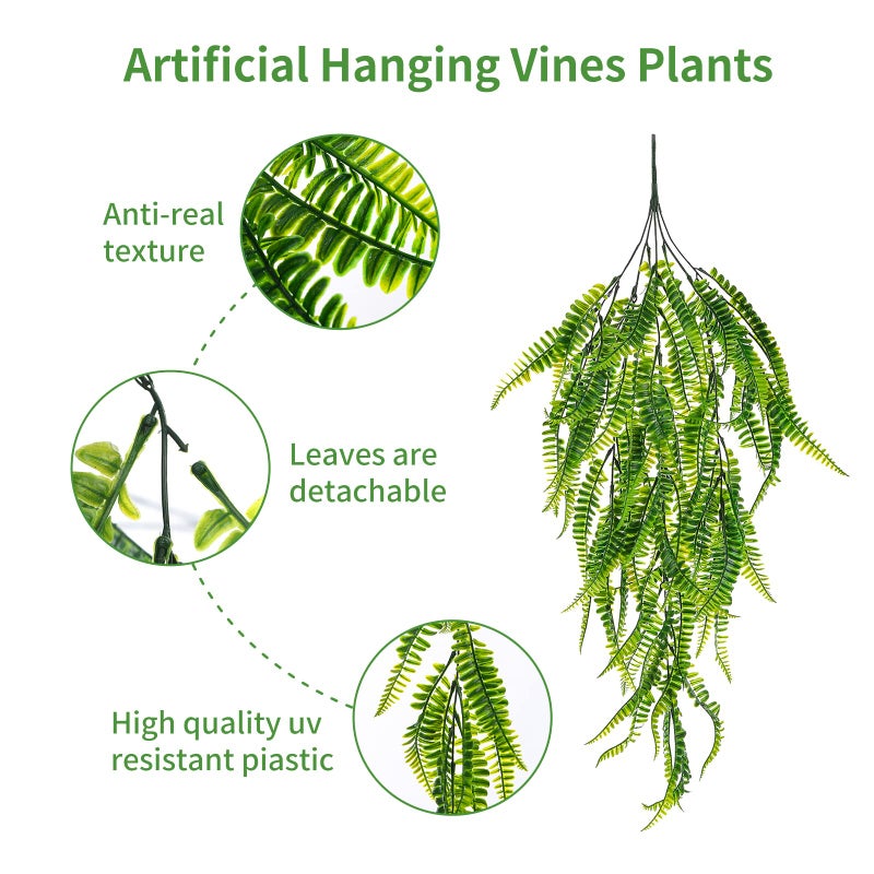 herfate Garland Hanging Vines 3 PC Artificial Leaves Fake Greenery Faux Plants Realistic Home Office Decoration Indoor Outdoor (Fern) - Image 3