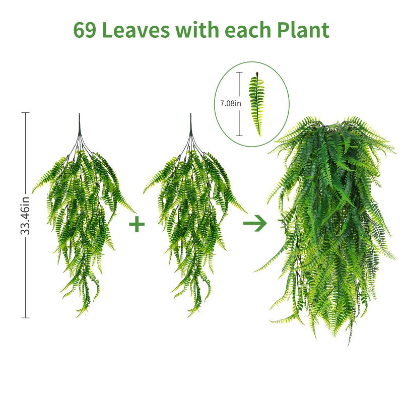 herfate Garland Hanging Vines 3 PC Artificial Leaves Fake Greenery Faux Plants Realistic Home Office Decoration Indoor Outdoor (Fern) - Image 4