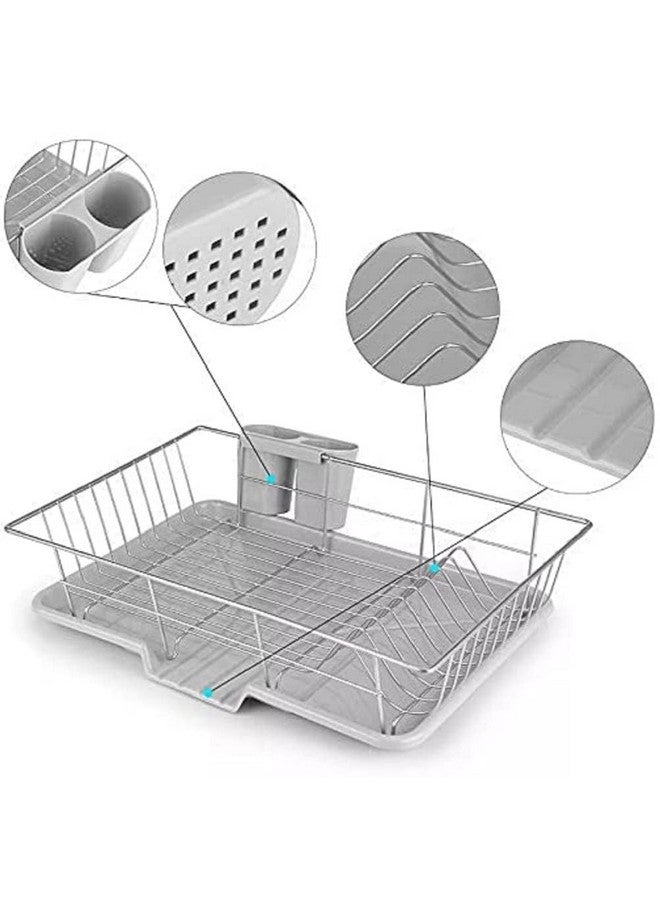 Home-Cloud رف مطبخ من الفولاذ المقاوم للصدأ من HomeCloud | حامل أدوات | رف صحون | مع صينية وحامل أدوات، 1 قطعة (44 × 30 × 12 سم) - Image 2