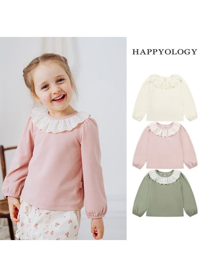 Happyology Uk Children's Spring And Autumn Hollow Out Ruffle Long Sleeve Brushed Knit Top For Girls - Image 2