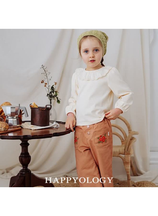 Happyology Uk Children's Spring And Autumn Hollow Out Ruffle Long Sleeve Brushed Knit Top For Girls - Image 4