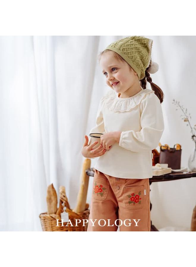 Happyology Uk Children's Spring And Autumn Hollow Out Ruffle Long Sleeve Brushed Knit Top For Girls - Image 5