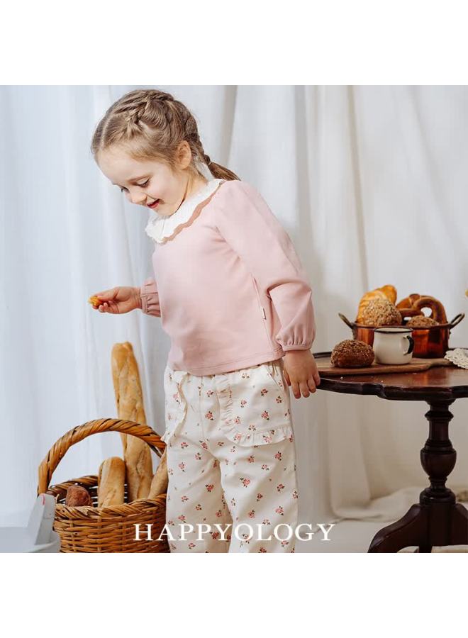 Happyology Uk Children's Spring And Autumn Hollow Out Ruffle Long Sleeve Brushed Knit Top For Girls - Image 3
