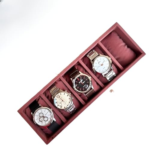 La Trove 5 Slot Watch Organizer Tray for Men & Women | Watch Storage Tray for Watches, Smartwatches & Bracelets | Watch Display Organizer for Wardrobe Drawer | Dark Pink - Image 1