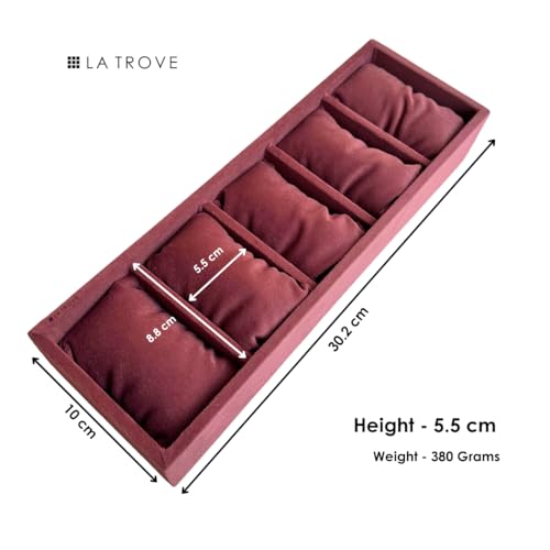 La Trove 5 Slot Watch Organizer Tray for Men & Women | Watch Storage Tray for Watches, Smartwatches & Bracelets | Watch Display Organizer for Wardrobe Drawer | Dark Pink - Image 3