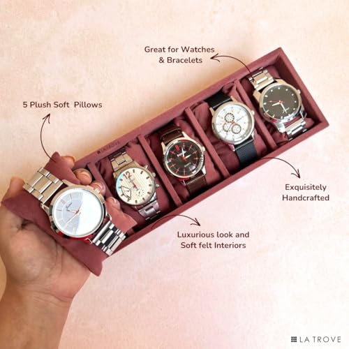 La Trove 5 Slot Watch Organizer Tray for Men & Women | Watch Storage Tray for Watches, Smartwatches & Bracelets | Watch Display Organizer for Wardrobe Drawer | Dark Pink - Image 4