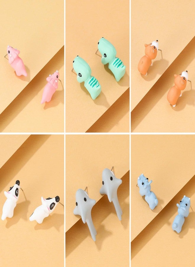 YANCHUN 6 Pairs Cute Animal Bite Earrings for Women 3D Clay Earrings Animal Cartoon Biting Ears Stud Earrings Jewelry Gifts…(C:6pcs animal earrings) - Image 5