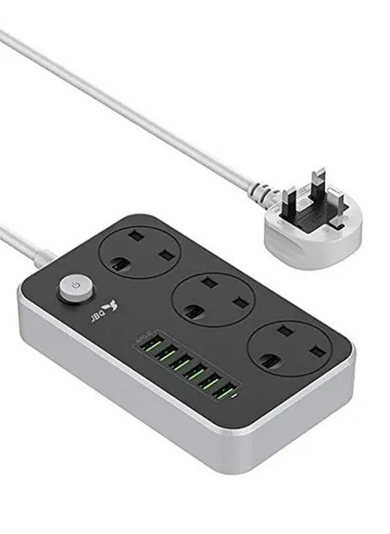 JBQ - 3-Power Socket And 6-Port USB Adapter Grey - Image 1