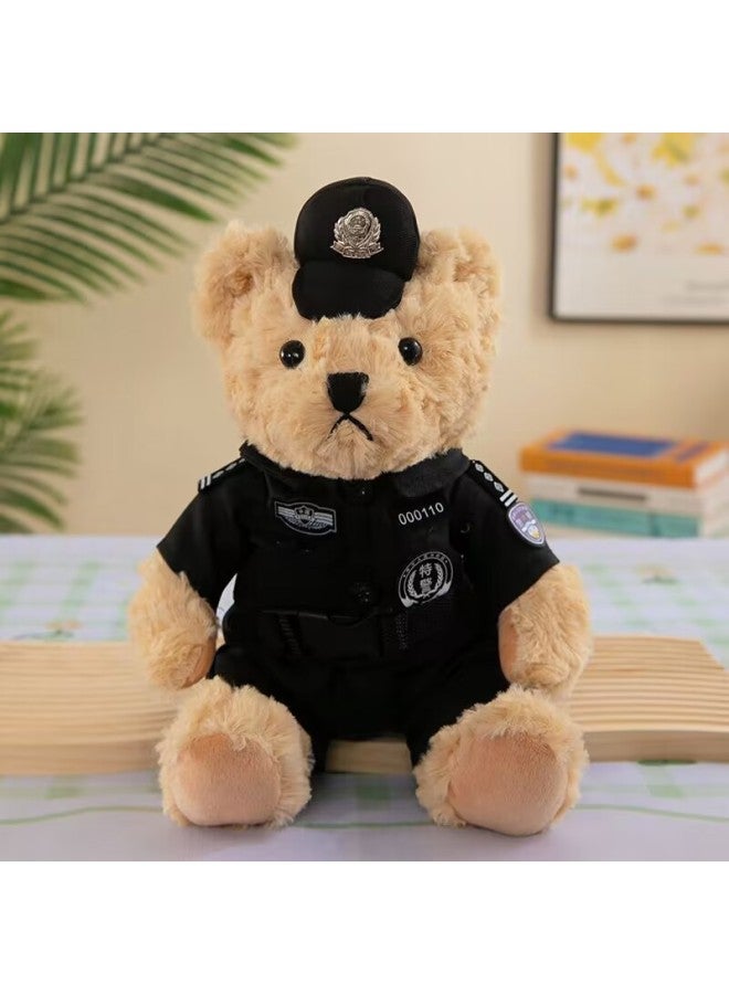Police Bear Riding Suit Doll Traffic Police Bear Firefighter Promotional Gift Doll Special Police Plush Toy-Color:Brown Special Police Bear [in Stock]]-Height:25cm - Image 1