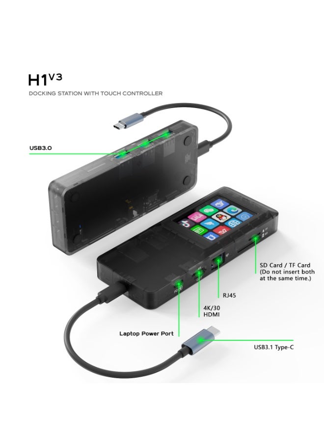 MiraBox Docking Station with Touch Controller, Stream Dock with 3 USB 3.0 Ports, 100W PD Fast Charging, Custom Screen Modes for Laptop Expansion and USB Hub Connection - Image 3