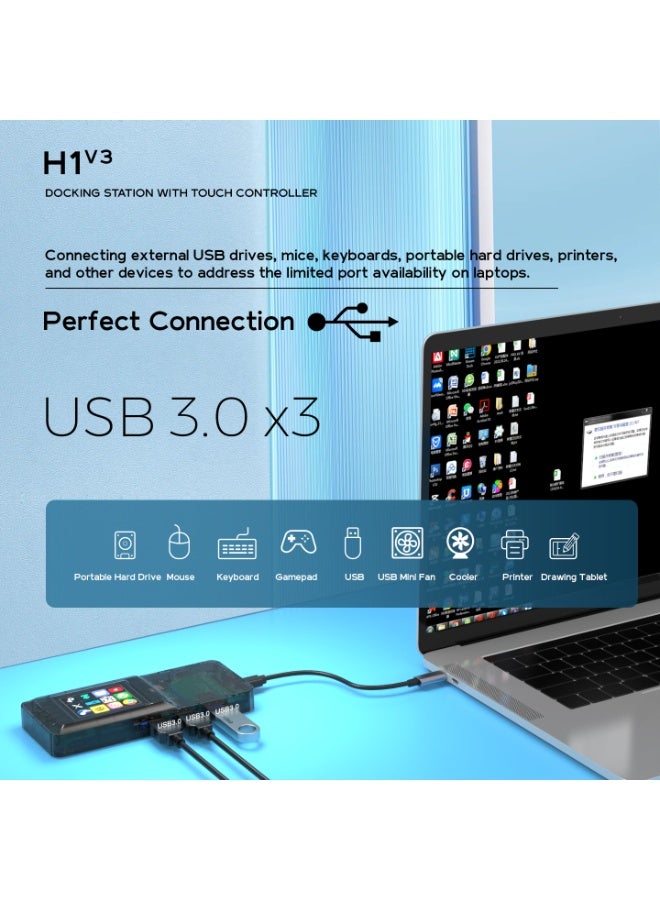 MiraBox Docking Station with Touch Controller, Stream Dock with 3 USB 3.0 Ports, 100W PD Fast Charging, Custom Screen Modes for Laptop Expansion and USB Hub Connection - Image 5