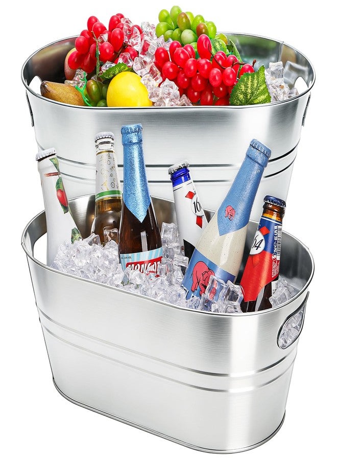 Dicunoy 2 Pack Ice Buckets Galvanized Tub, 1.2 Gallon Beverage Tubs for Parties, Metal Beer Drink Buckets with Handles, Wine Cooler Storage for Champagne Cocktails Bar Supplies - Image 1