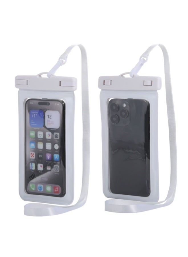 2-Piece Touch Screen Waterproof Bag Cover Waterproof Phone Bag Universal Ipx8 Ip15 Waterproof Phone Case With Hanging Rope Dry Bag 18.7cm * 11cm, Suitable For Beach, Swimming, White - Image 1