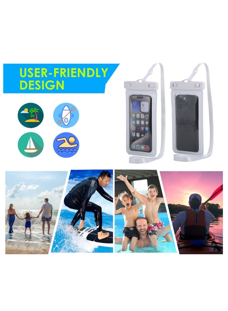 2-Piece Touch Screen Waterproof Bag Cover Waterproof Phone Bag Universal Ipx8 Ip15 Waterproof Phone Case With Hanging Rope Dry Bag 18.7cm * 11cm, Suitable For Beach, Swimming, White - Image 3