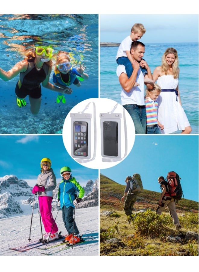 2-Piece Touch Screen Waterproof Bag Cover Waterproof Phone Bag Universal Ipx8 Ip15 Waterproof Phone Case With Hanging Rope Dry Bag 18.7cm * 11cm, Suitable For Beach, Swimming, White - Image 2