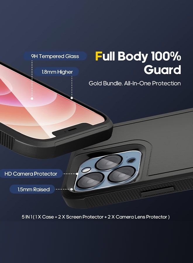 Motim 5 in 1 Phone Case +2 Lens Film +2 Screen Film Compatible for iPhone 14 Plus Military-Grade Drop Protection Hard Back Cover Shockproof Slim Case - Image 3