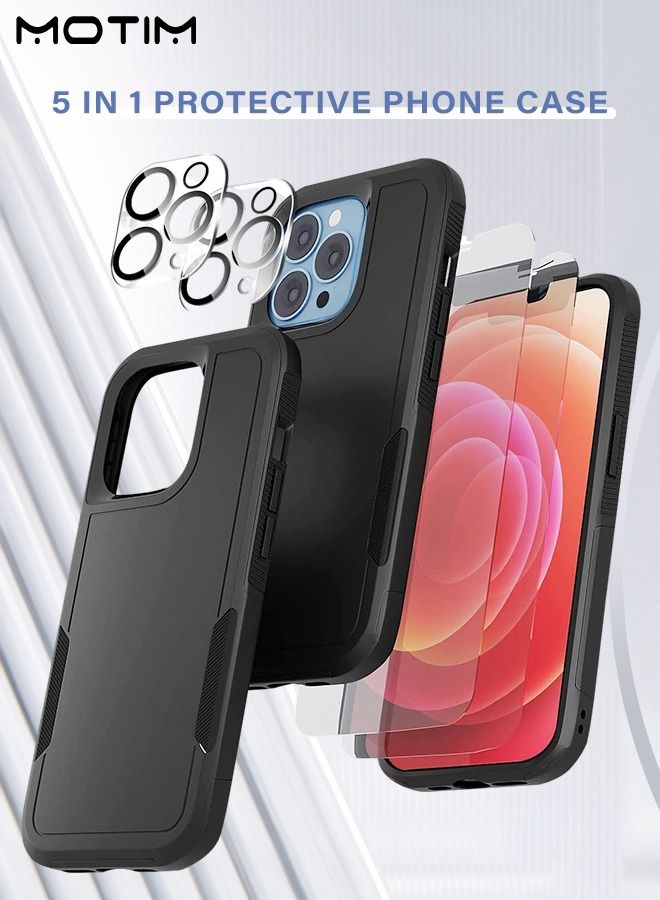Motim 5 in 1 Phone Case +2 Lens Film +2 Screen Film Compatible for iPhone 14 Plus Military-Grade Drop Protection Hard Back Cover Shockproof Slim Case - Image 1