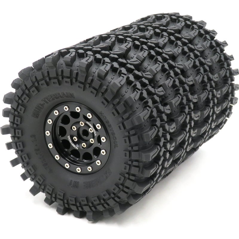 HOBBYSOUL 4pcs RC 19 Mud Terrain Tires Super Grip Soft Crawler Tyre 121mm475inch Aluminium 19 Beadlock Wheel Rim preMounted - Image 2