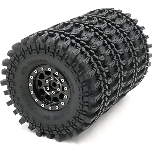HOBBYSOUL 4pcs RC 19 Mud Terrain Tires Super Grip Soft Crawler Tyre 121mm475inch Aluminium 19 Beadlock Wheel Rim preMounted - Image 1