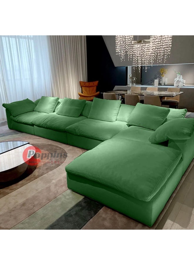 Zayn comforts Minimalist Nordic 4-Seater Sofa Set with Ottoman, Filled with Dacron for a Modern and Serene Living Room Atmosphere (Dark Green) - Image 1