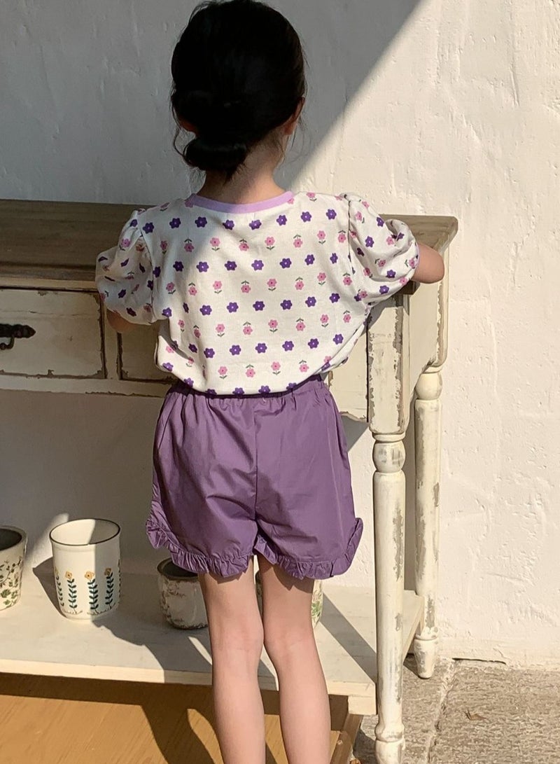 Loquat Girl's Lantern Sleeve Crew Neck T-Shirt Printed Cotton Puff Sleeve Tees  - Image 3