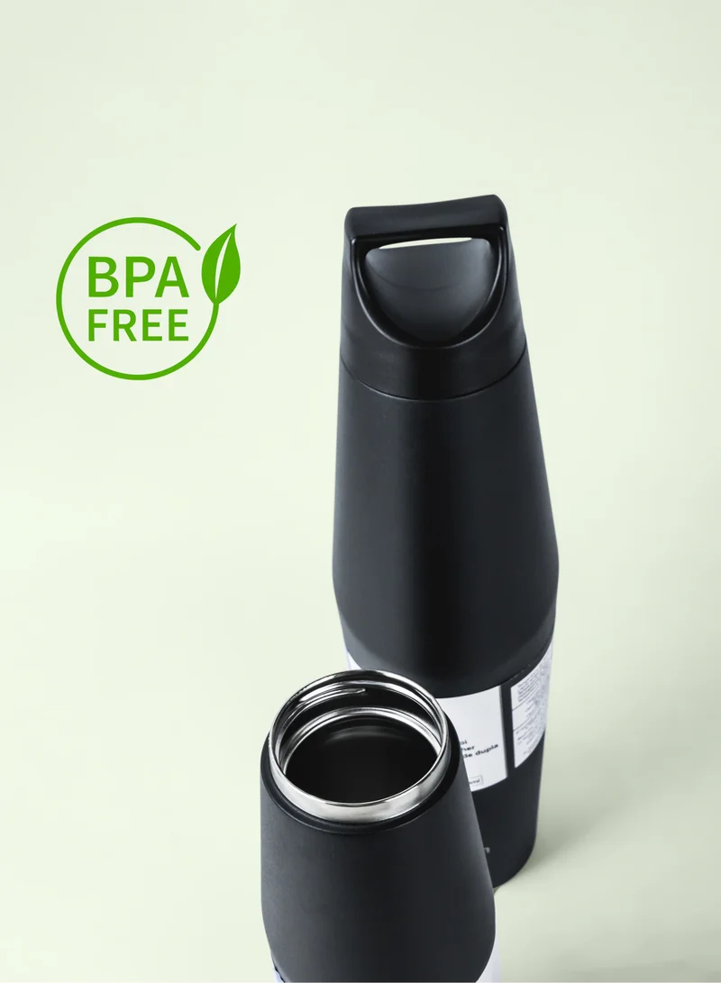 Nessan Nessan Double Wall Stainless Steel Vacuum Insulated Travel Flask Bottle for Water, Iced Tea or Hot Coffee, Smoothie and More (Black, 720ml)