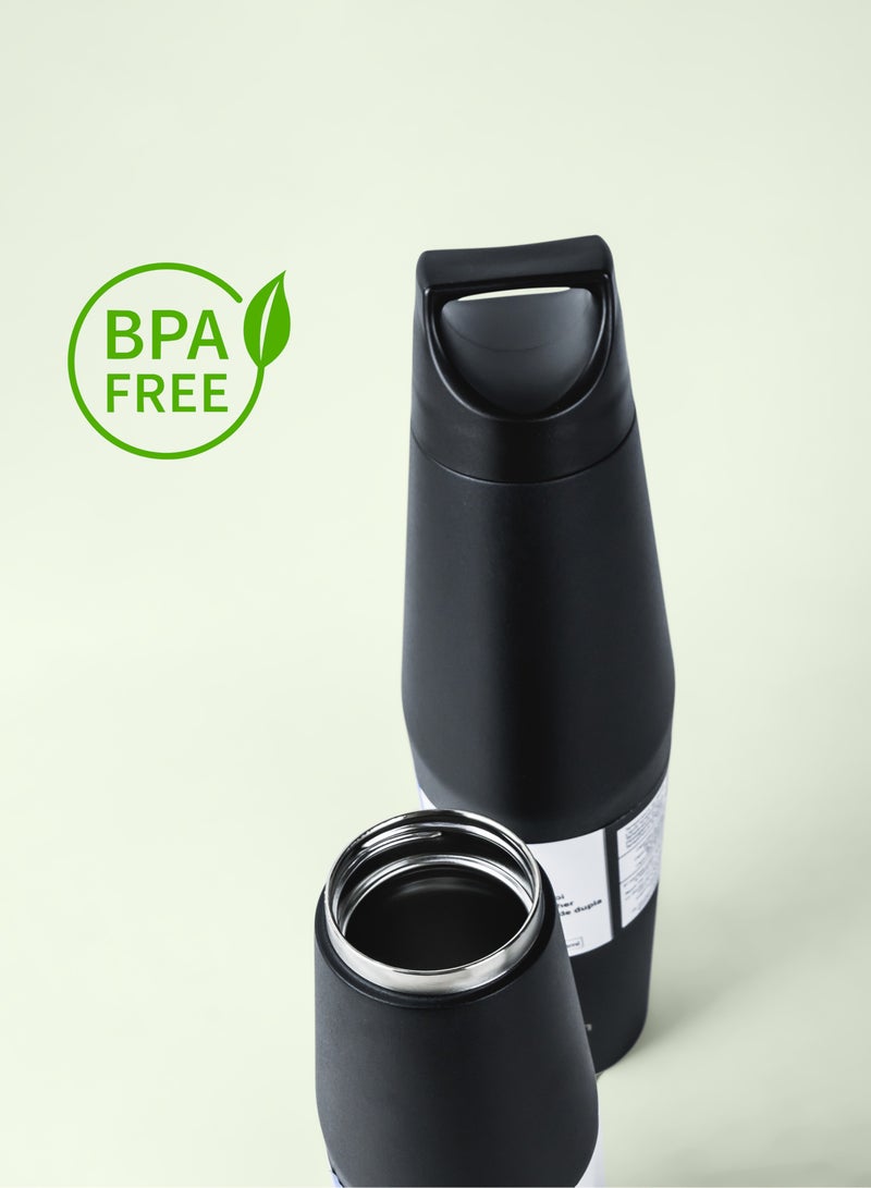 Nessan Nessan Double Wall Stainless Steel Vacuum Insulated Travel Flask Bottle for Water, Iced Tea or Hot Coffee, Smoothie and More (Black, 720ml) - Image 2