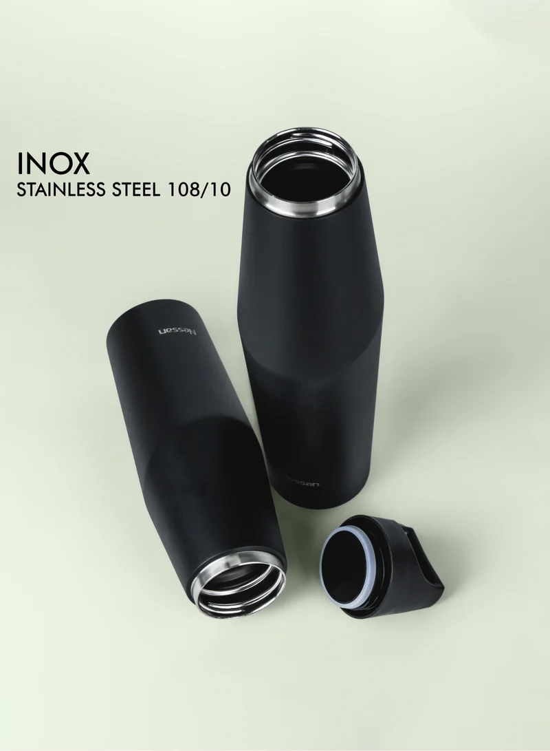 Nessan Nessan Double Wall Stainless Steel Vacuum Insulated Travel Flask Bottle for Water, Iced Tea or Hot Coffee, Smoothie and More (Black, 720ml)