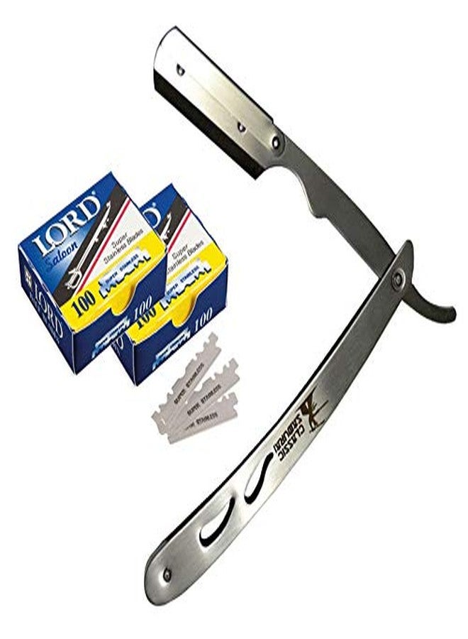 Classic Samurai(TM) CS-102 Stainless Steel Professional Barber Straight Edge Razor with 200 Count Single Edge Razor Blades - Image 1