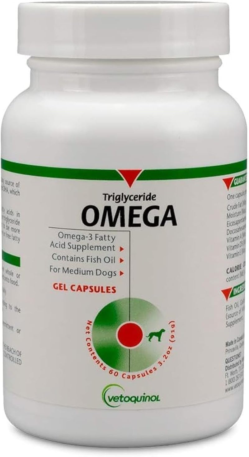 Vetoquinol Triglyceride Omega-3 Fatty Acid Supplement for Medium Dogs - 60 Gel Capsules - Image 1