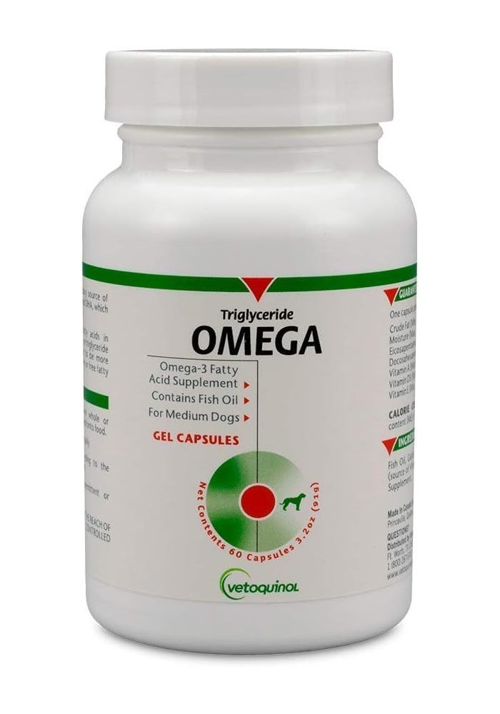 Vetoquinol Triglyceride Omega-3 Fatty Acid Supplement for Medium Dogs - 60 Gel Capsules - Image 2