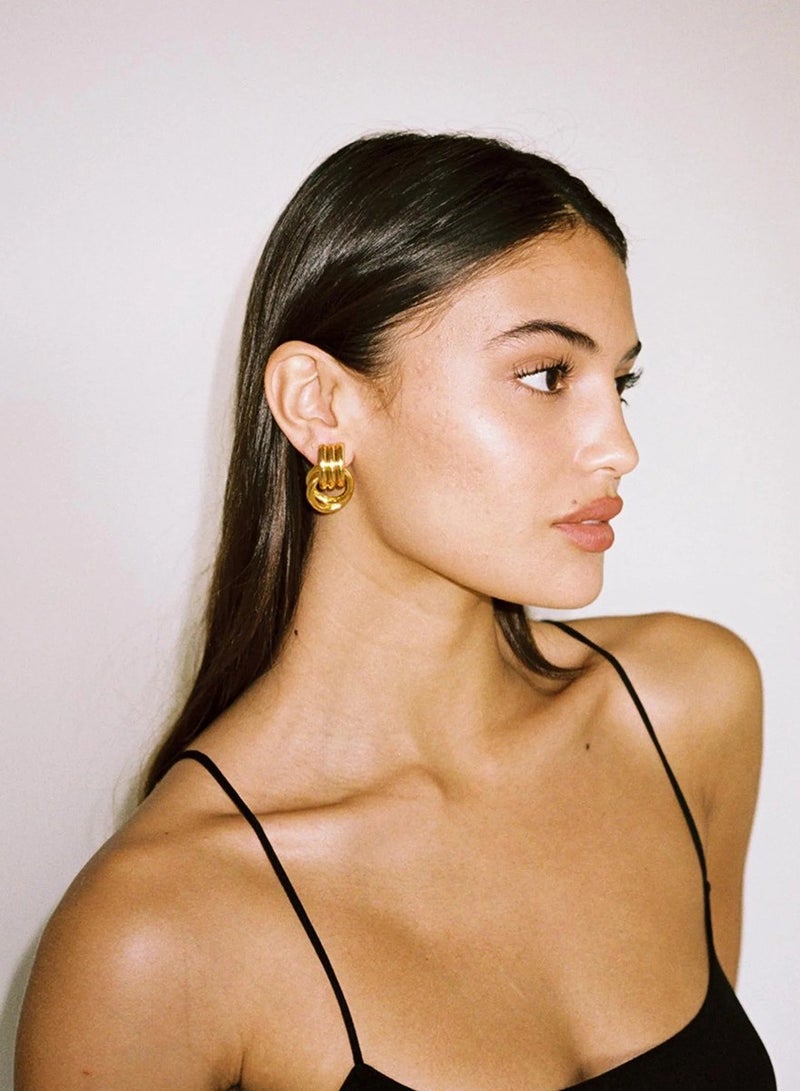 سونداراسوندارا أقراط متدلية دائرية ملتوية من التيتانيوم الفولاذي المطلي بذهب 18 قيراطًا للنساء والفتيات مع علبة هدايا فاخرة - Image 4