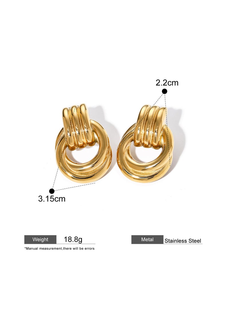 سونداراسوندارا أقراط متدلية دائرية ملتوية من التيتانيوم الفولاذي المطلي بذهب 18 قيراطًا للنساء والفتيات مع علبة هدايا فاخرة - Image 5