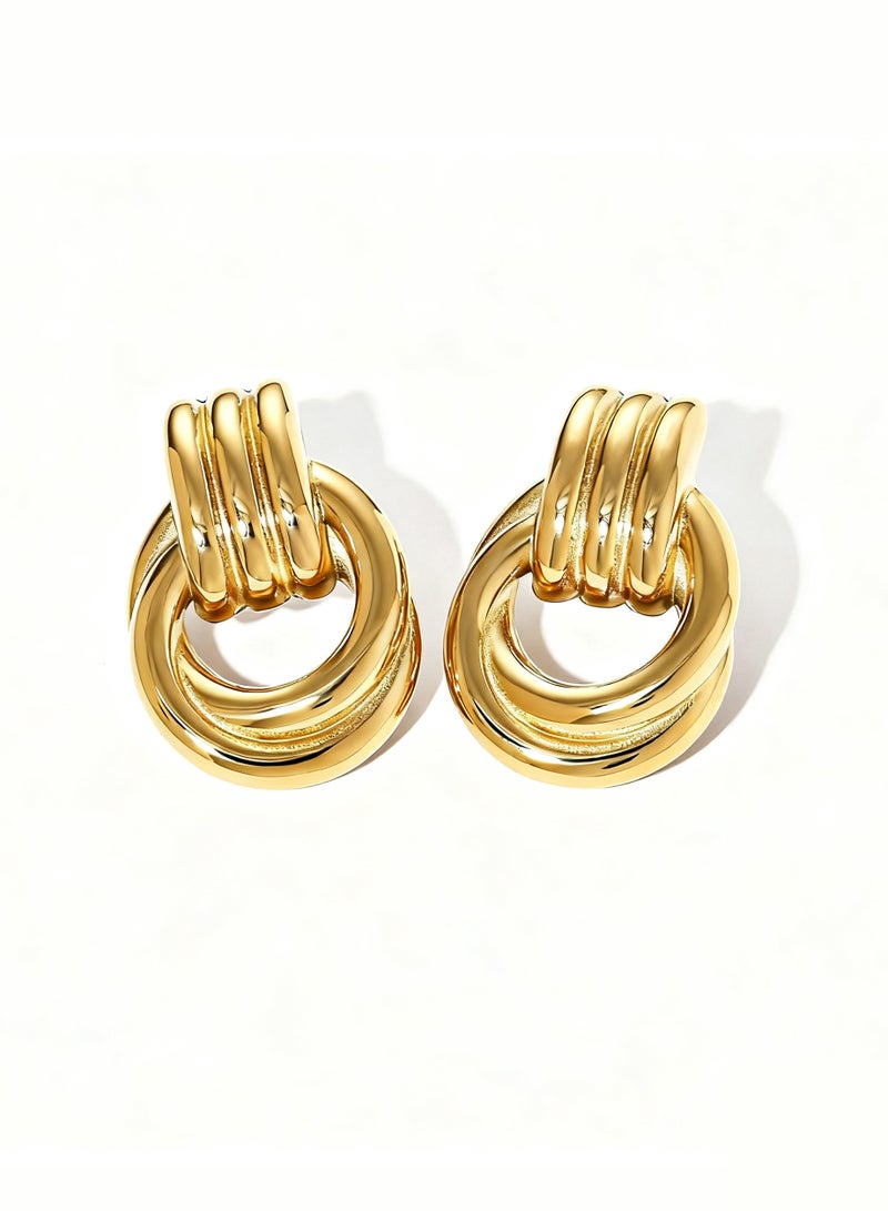 سونداراسوندارا أقراط متدلية دائرية ملتوية من التيتانيوم الفولاذي المطلي بذهب 18 قيراطًا للنساء والفتيات مع علبة هدايا فاخرة - Image 2