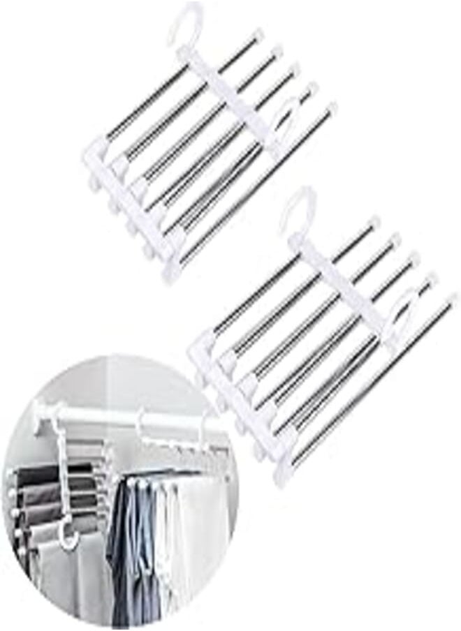 Polly Online - Polly Online Generic Stainless Steel Pants Hangers Trousers Rack Closet Hangers Jeans Clothes Organizer Folding Storage Rack Trousers Hangers Space Saving 2PCS - Image 1