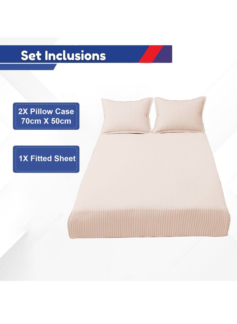 المنزل الذكي هوم سمارت ملاءة سرير مخططة من القطن مع غطاء وسادة، لون عاجي - Image 2