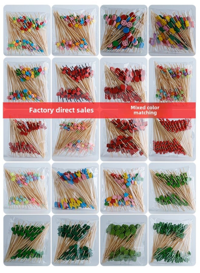 Disposable Fruit Fork Fruit Sticks Bamboo Sticks Flower Sticks Sugar-Coated Berry String Sticks Cocktail Sandwich Sticks Dessert Decoration-Color:Light Gray Yellow Gourd 100  - Image 2