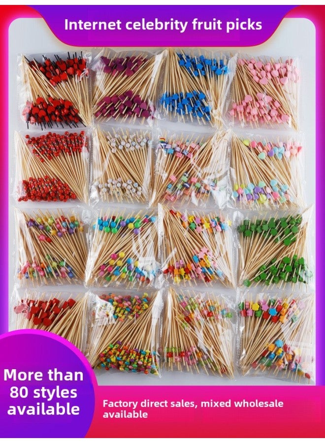 Disposable Fruit Fork Fruit Sticks Bamboo Sticks Flower Sticks Sugar-Coated Berry String Sticks Cocktail Sandwich Sticks Dessert Decoration-Color:Light Gray Yellow Gourd 100  - Image 3