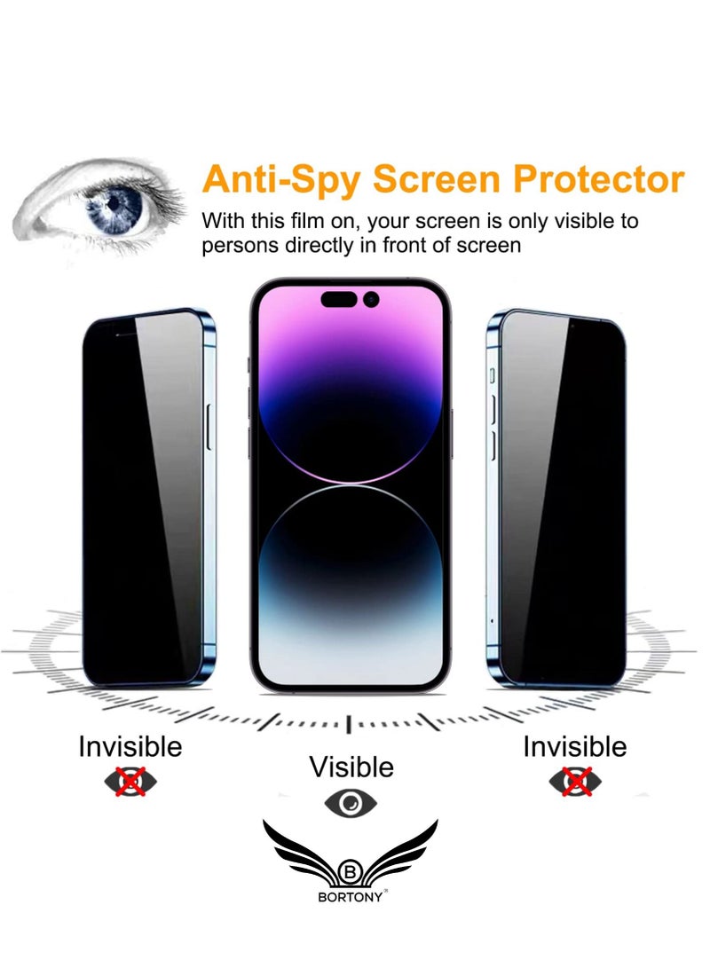BORTONY Privacy Full Coverage Screen Protector for iPhone 14 Pro Max 6.7-Inch Anti-Spy Tempered Glass Film Edge to Edge Protection Case Friendly - Image 5