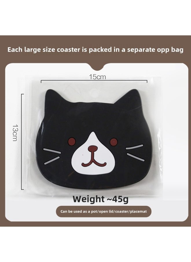 Generic - Cute Cat Pvc Anti-slip Heat Resistant Coaster Silicone Tea Cup Mat Dining Table Placemat Paw Print Kitchen Accessories-Color:Small Black (13 * 15cm) - Image 1