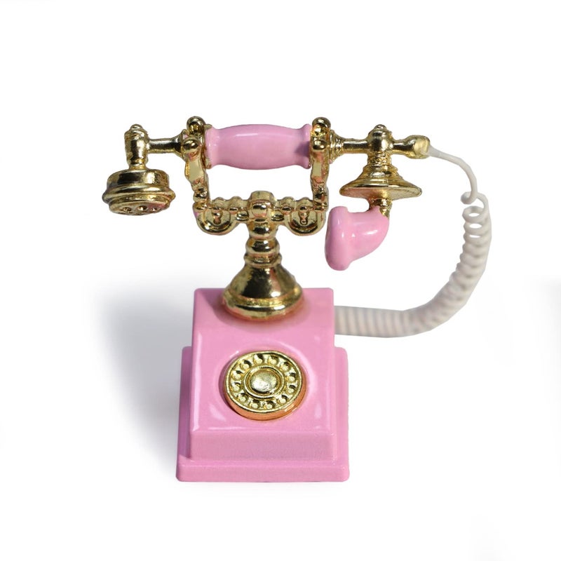 Cutemini Dollhouse Telephone 112 Miniature Vintage Rotary Phone Model Desk Decoration Retro Mini Accessorries for Artificial House Living Room Scene Pink - Image 2
