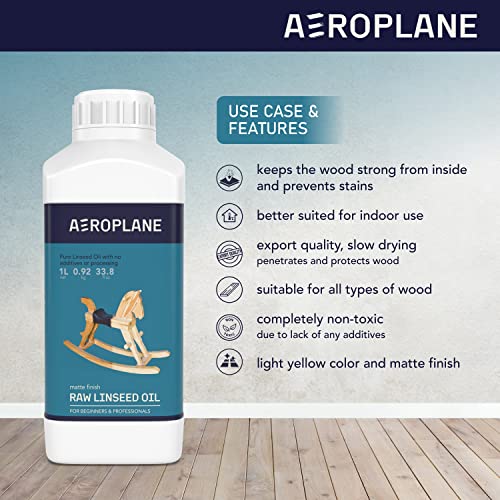 AEROPLANE Brand - Raw Linseed Oil - Used for Wood Finishing & Restoration, Sports Equipment, Wall Base Coat & Putty, Tools & Hardware - Natural Wood Varnish, Amber - Image 3