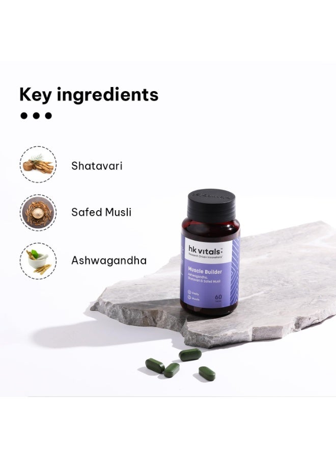 hk vitals Muscle Builder (60 Tablets) | Blend of Ashwagandha, Shatavari and Safed Musli | Boost Immunity, Muscle Strength and Vitality - Image 3