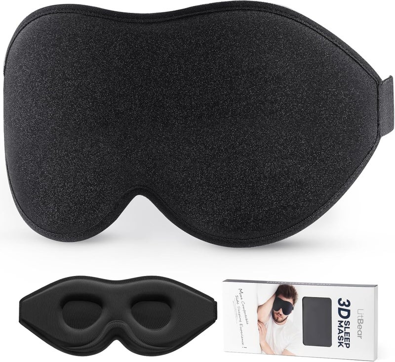 LitBear LitBear Sleep Mask for Side Sleeper Women Men, Eye Mask for Sleeping Light Blocking, 3D Contoured Cup Sleeping Mask, Soft Breathable Sleep Eye Mask with Adjustable Elastic Strap for Flight Nap 