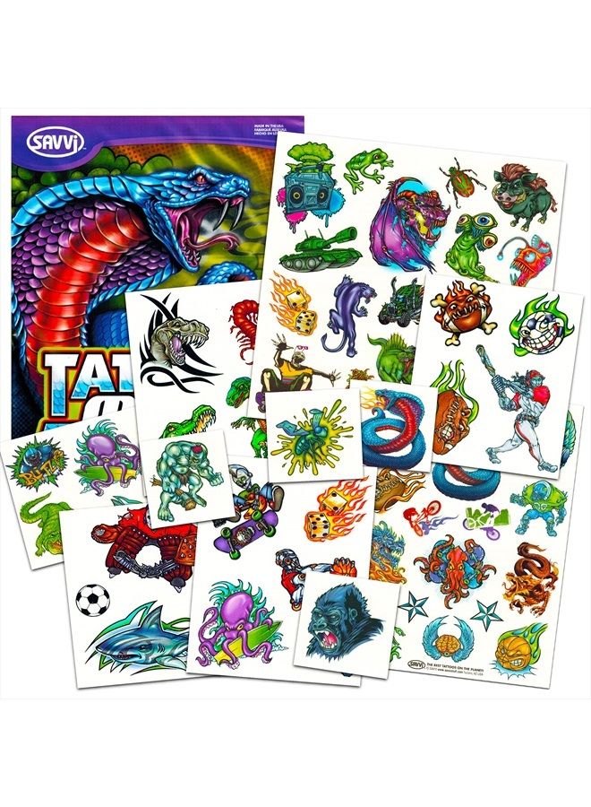 Assorted Tattoos for Kids Boys and Girls - 50 Tattoos Featuring Shark Bug Dinosaur Dragon Sports Pirate Robot Alien Animal Designs (Kids Temporary Tattoos Pack)