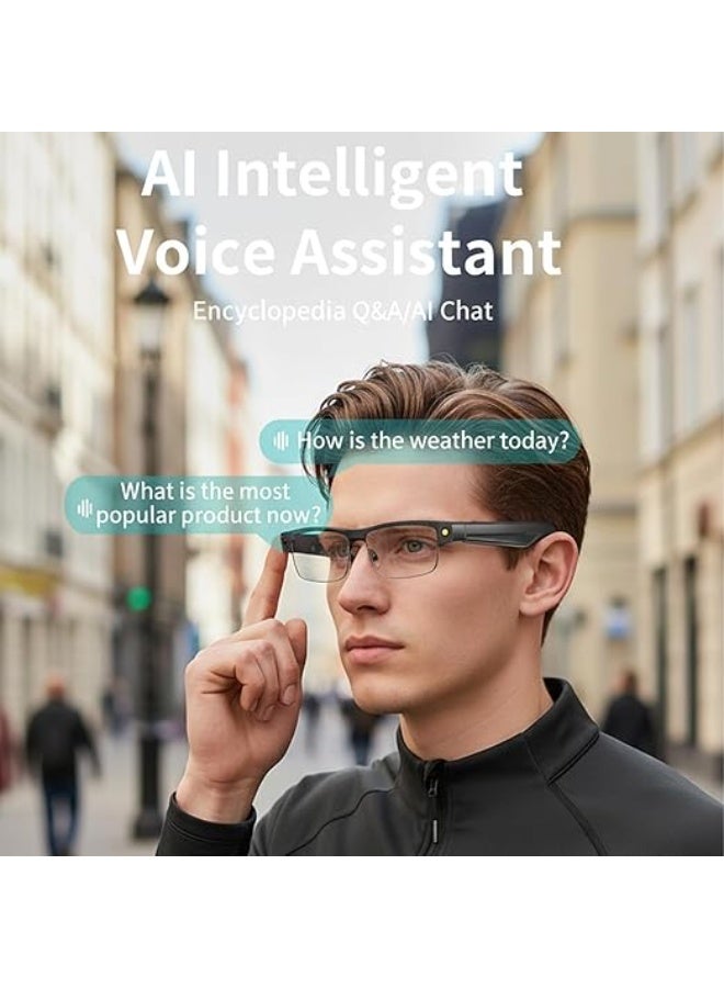 نظارات ذكية تعمل بالذكاء الاصطناعي مع كاميرا بدقة 8 ميجابكسل، مدعومة بتقنية ChatGPT، ونظارات شمسية بكاميرا، ونظارات بلوتوث للرجال مع الترجمة وصوت مفتوح للموسيقى والمكالمات، وميكروفون مزدوج لعزل الضوضاء – إطار معدني أسود + عدسات شمسية سوداء - Image 3